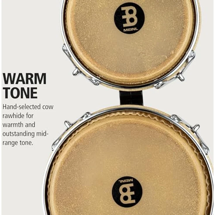Meinl WB500ZFA-M Woodcraft Bongos, Zebra Finished Ash, 7" Macho und 9" Hembra, Kessel aus amerikanischer Weiß-Esche, matt lackiert, mit True Skin Kuhfellen und verchromter Hardware – Bild 3