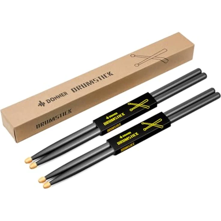 Donner 5A Drumsticks, Schwarz, klassisches Ahornholz, 2 Paar mit Tragetasche, korrosionsbeständig, umweltfreundlich – Bild 3