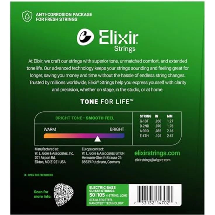 Elixir 14702 Stainless Steel Medium Bass Saiten, 4 Saiten Set, Long Scale, 050-070-085-105 – Bild 2