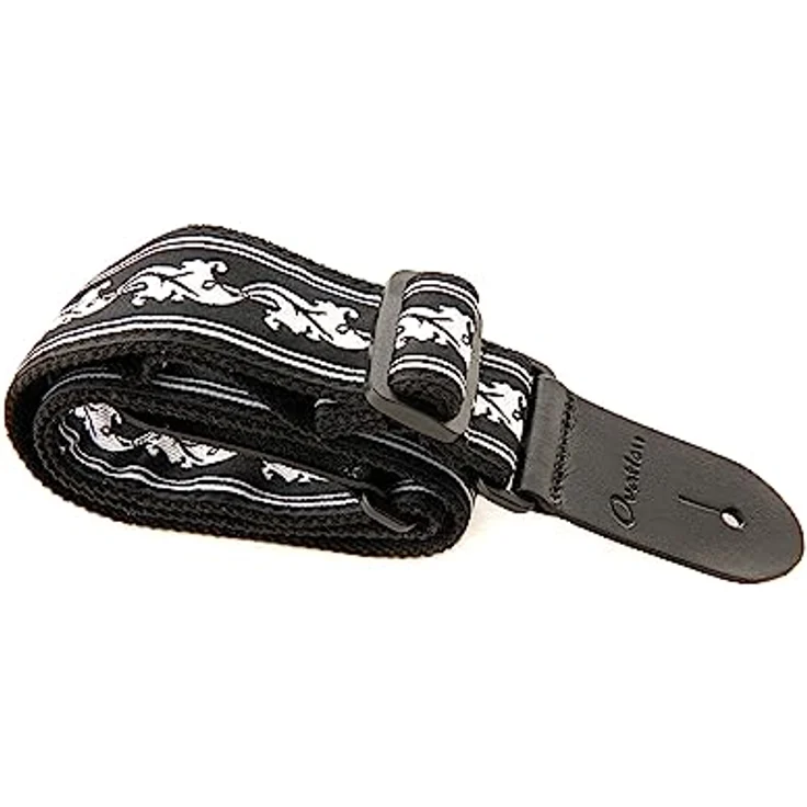 Ovation Signature LEAF Nylongurt, Gitarrengurt mit retro-blattmotiv, Schwarz/Weiß, verstellbar von 84cm bis 144cm – Bild 2