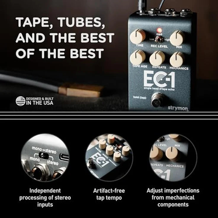 Strymon EC-1 Delay, Effektpedal für E-Gitarre mit 300 Presets, Mono/Stereo Umschalter und MIDI-Parametersteuerung – Bild 7