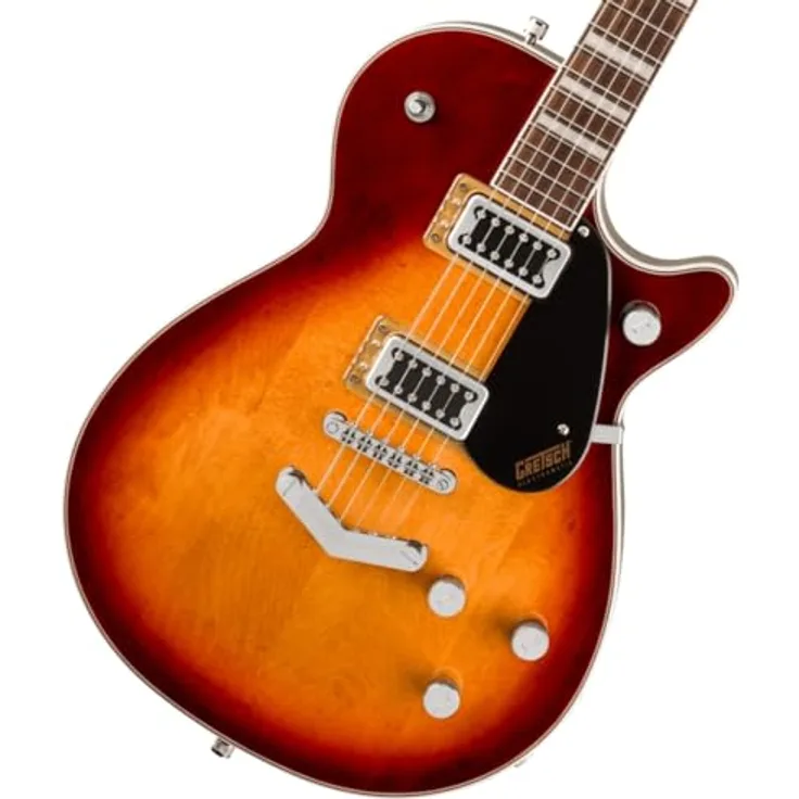 Gretsch G5220 EMTC Jet SWT TEA, E-Gitarre mit Mahagoni-Korpus, Ahorn-Decke, 2x Black Top Broad’Tron Tonabnehmer, Sweet Tea