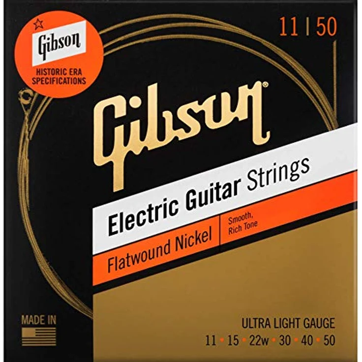 Gibson SEG-FW11 Flatwound Ultra Light E-Gitarre Saiten, Vintage Reissue, 011-050, Edelstahl Flat Wound für warmen Ton und angenehmes Spielgefühl – Bild 2
