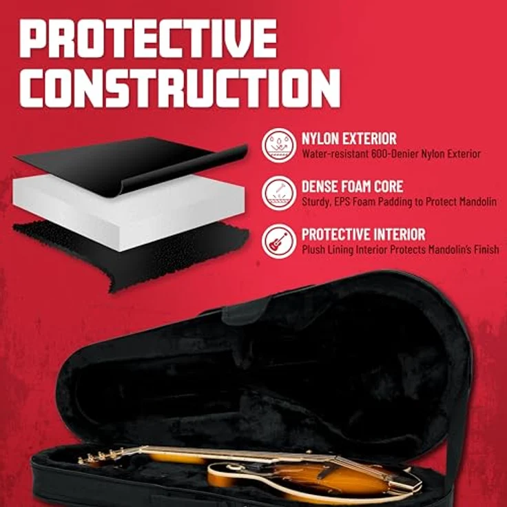 Gator Cases Leichter Polyfoam-Gitarrenkoffer für Mandoline (GL-MANDOLIN), Hybrid-Koffer für A- und F-Mandolinen mit Innenfächern für Zubehör – Bild 3