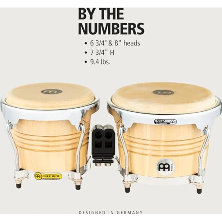 Meinl FWB200NT Bongoset, Freeride Serie, Natural, 6 3/4" + 8", Kessel aus Rubber Wood, abgerundete SSR Spannreifen – Bild 6