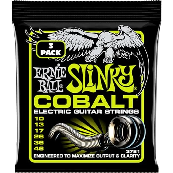 Ernie Ball Regular Slinky Cobalt E-Gitarrensaiten, 3-er Pack, Stärke 10–46, starke Bässe und klare Höhen, hergestellt in den USA – Bild 1