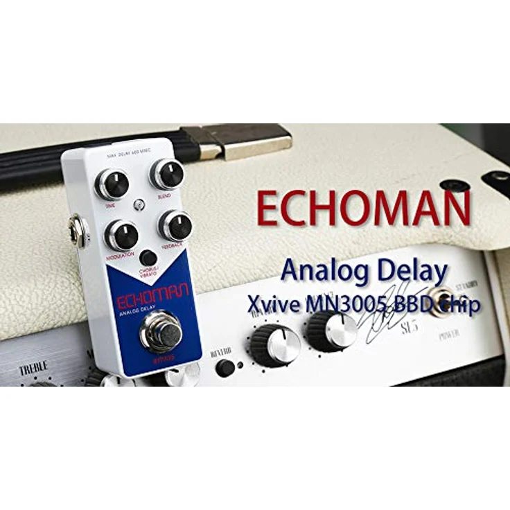 XVive V21 Echoman, Delay Effektpedal mit bis zu 600 ms Delay Zeit, analoger Arbeitsweise, True Bypass und Modulation – Bild 4