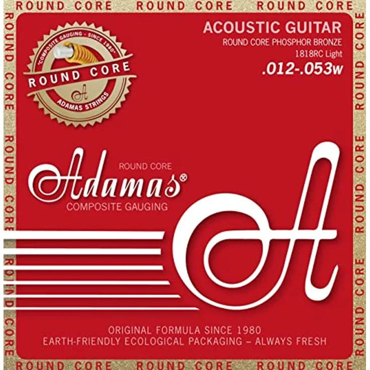 Adamas 1818RC Round Core String Set, Westerngitarrensaiten aus Phosphor Bronze, Saitenstärken .012 - .053