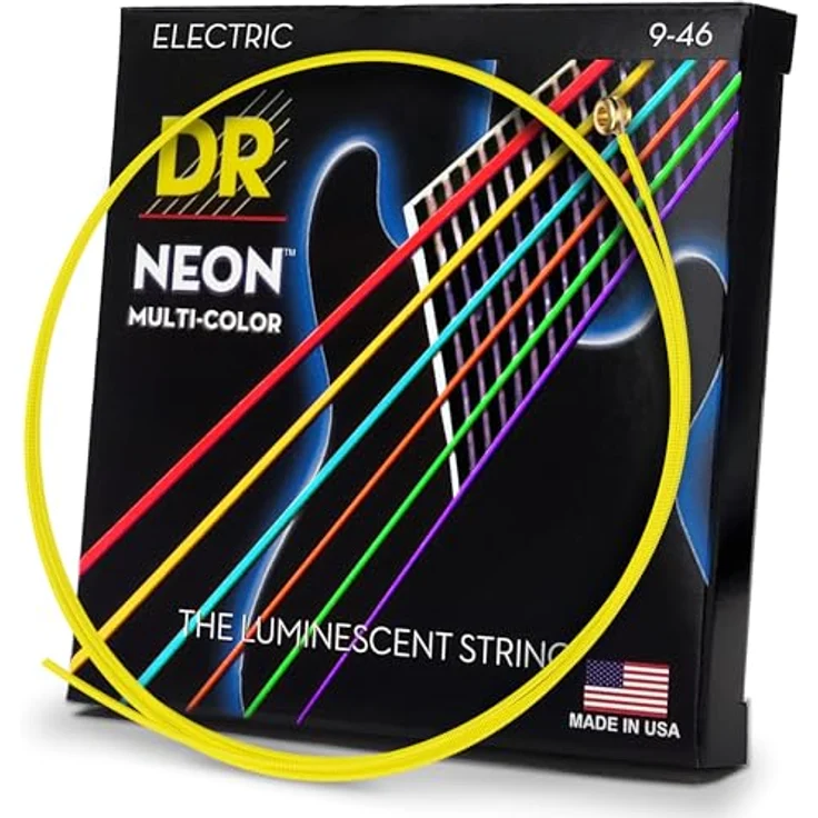 DR Strings HI-DEF NEON E-Gitarrensaiten (NMCE-9/46), mehrfarbige Neonfarben mit K3-Beschichtung für verbesserten Klang und Langlebigkeit – Bild 1