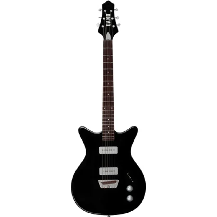 Danelectro Dan O. Mano Black, E-Gitarre mit semi-hollow Korpus, 2 P90 Dano Pickups und Ahornhals, schwarz