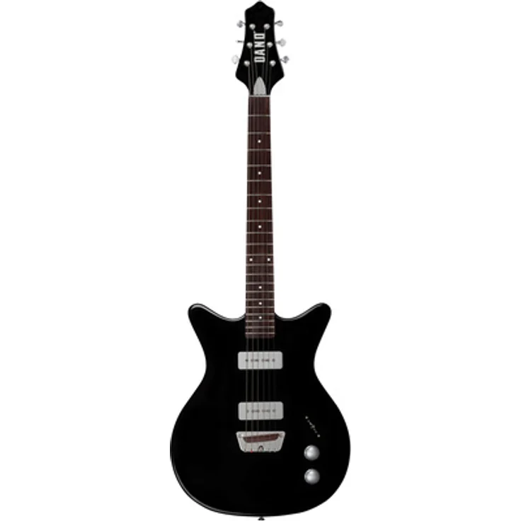 Danelectro Dan O. Mano Black, E-Gitarre mit semi-hollow Korpus, 2 P90 Dano Pickups und Ahornhals, schwarz