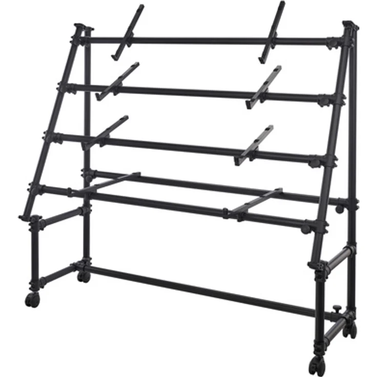 Jaspers 4R-150B Keyboardständer, höhenverstellbar für 4 Keyboards, schwarz, mit feststellbaren Rollen und stabiler Ablage bis 40 kg