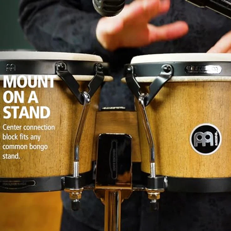 Meinl HTB100WB-M Bongo Set, 6 3/4" x 8", aus Gummibaumholz, Walnut Brown, mit handselektierten Büffelfellen und schwarzer Kesselhardware – Bild 6