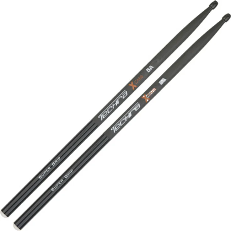 Techra XCarb 5A Supergrip, Carbon Drumsticks mit Anti-Rutsch Griff, schwarz