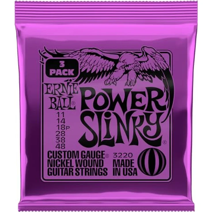 Ernie Ball Power Slinky Nickel Wound E-Gitarrensaiten, 3er-Pack, Stärke 11-48, heller und ausgewogener Ton – Bild 1