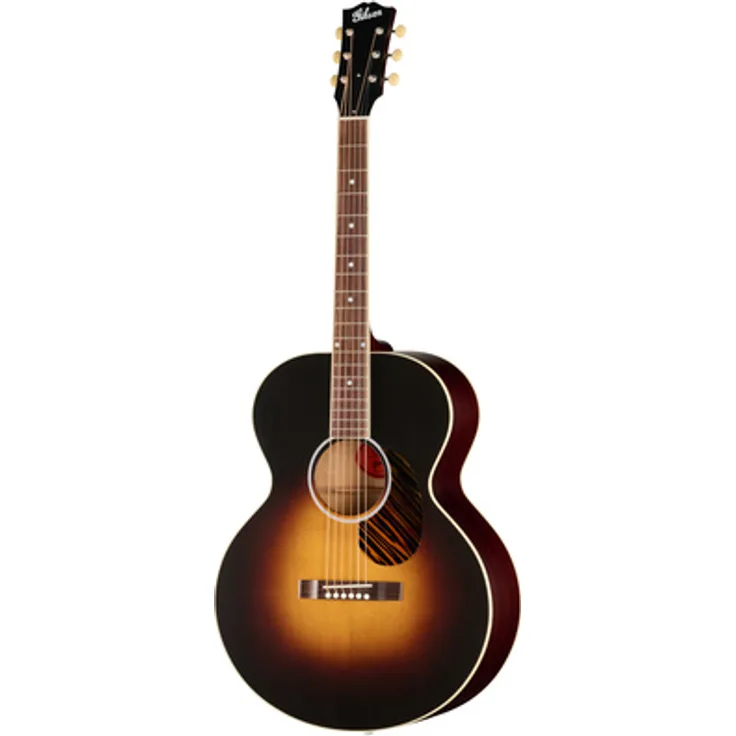 Gibson J-185 Century 12-Fret, Westerngitarre in Vintage Sunburst, Jumbo-Form, massive Sitka Fichte Decke, Mahagoni Boden und Zargen, Palisander Griffbrett, inklusive Koffer
