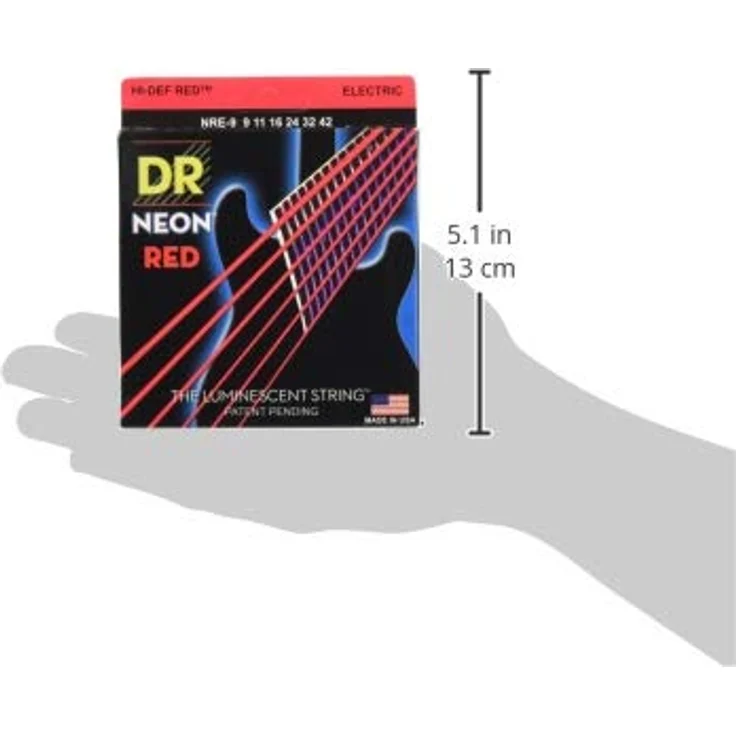 DR Strings Hi-Def Neon Red Electric Lite, handgefertigte Gitarrensaiten in nickelbeschichtetem Neonrot, professionelle Qualität – Bild 3