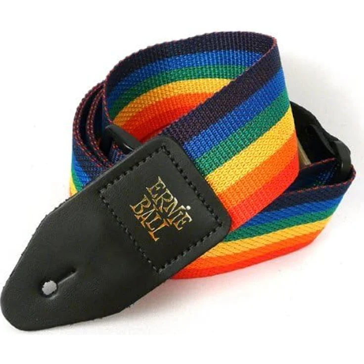 Ernie Ball 4044 Poly Strap Rainbow, Gitarrengurt aus Polypropylen, Länge 104-182 cm, Breite 5 cm, Lederenden schwarz mit Goldlogo – Bild 3