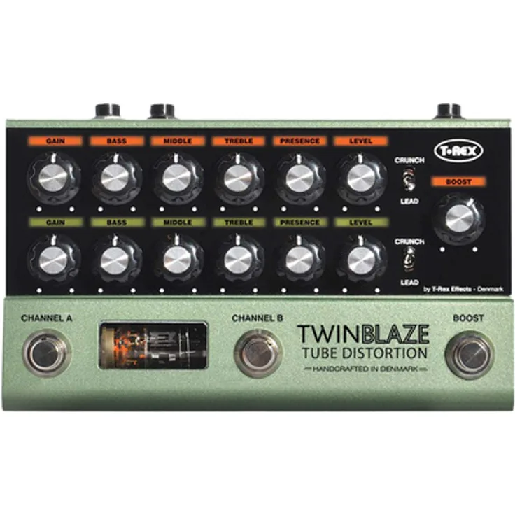 T-Rex Twinblaze Tube Distortion, Overdrive-Pedal mit Crunch- und Lead-Modus, 20dB Clean Boost, Handmade in Dänemark