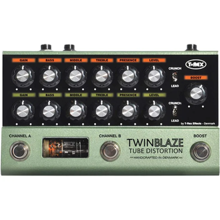 T-Rex Twinblaze Tube Distortion, Overdrive-Pedal mit Crunch- und Lead-Modus, 20dB Clean Boost, Handmade in Dänemark