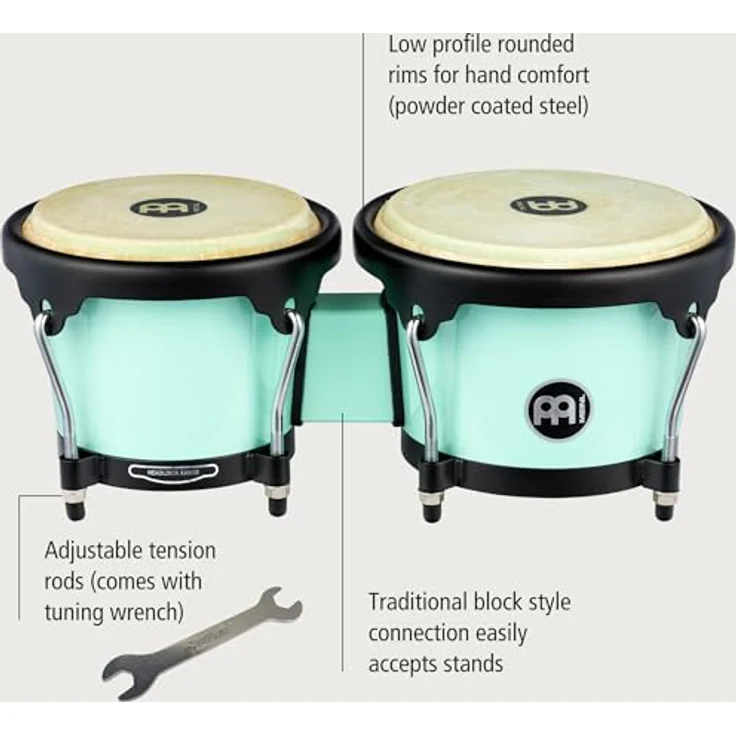 Meinl HB50SF Journey Bongo Green, 6,5" Macho & 7,5" Hembra, ABS Kunststoff, handselektierte Wasserbüffelfelle, schwarze Hardware, Seafoam Green – Bild 4