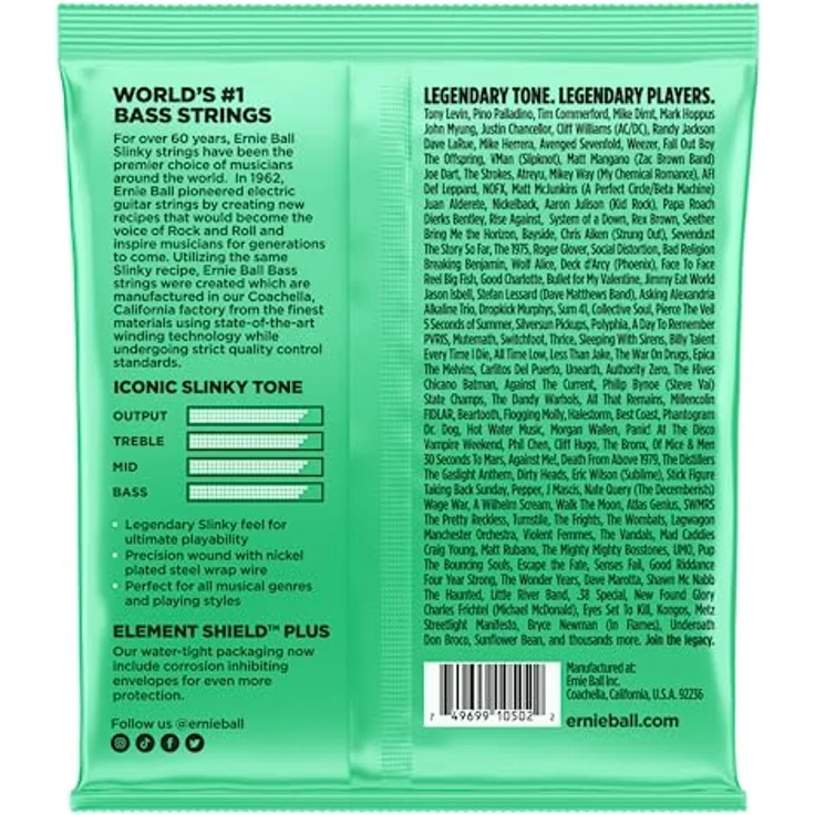 Ernie Ball Hyper Slinky Nickelwound E-Basssaiten, Saitenstärke 40-100, voll ausgewogener Klang, hergestellt in den USA – Bild 2