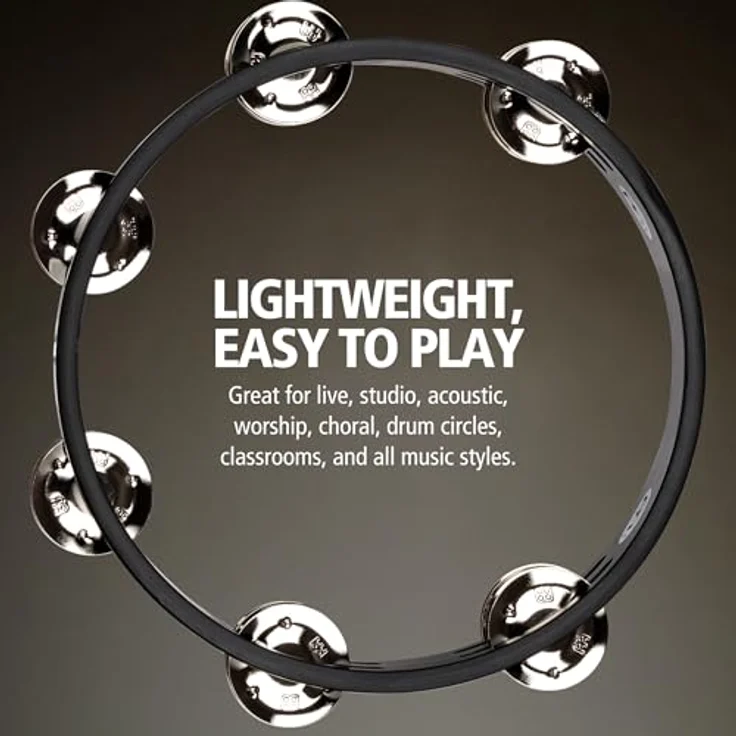 Meinl CTA2S-BK Compact Tambourine, 2-reihig mit 12 Paar Stahlschellen, Durchmesser 8", Holz und Stahl, Farbe: Schwarz – Bild 4