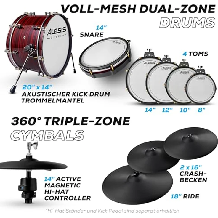 Alesis Strata Prime E-Drum Kit, professionelles E-Drum Set mit 10,1" Touch Display, BFD Sound Engine, 440 Kit Pieces, 40 GB Speicher, 20" Bass Drum und 14" aktives Hi-Hat System – Bild 4