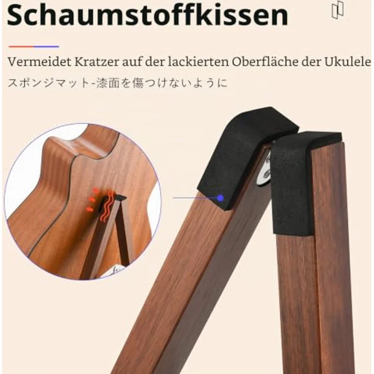 Donner DS-3 Gitarrenständer, tragbarer klappbarer A-Rahmen aus Akazienholz für Akustikgitarre, E-Gitarre, Bass, Banjo, Cello, Ukulele, Mandoline, mit rutschfestem Gummi und Baumwollpolsterung – Bild 4