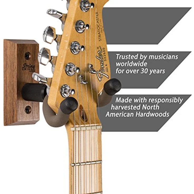 String Swing CC01K Guitar Wall Hanger, Gitarrenwandhalter aus schwarzem Nussbaum mit tiefem Bügeldesign für unterschiedliche Gitarrenarten – Bild 3
