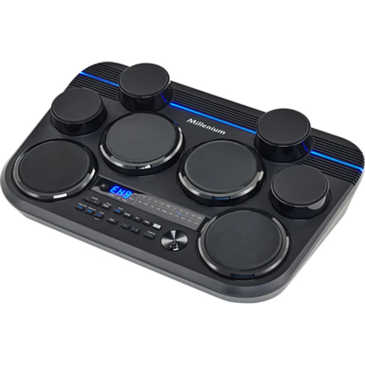 Millenium MD-100 Mobile Drum, Tischschlagzeug mit 8 anschlagdynamischen Drumpads, 665 Preset Sounds, inkl. Kick und Hi-Hat Controller, schwarz
