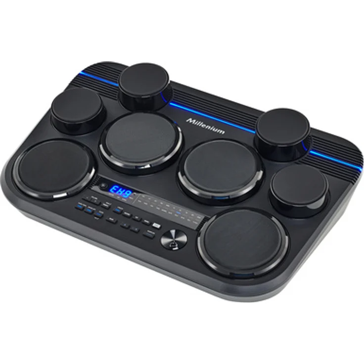 Millenium MD-100 Mobile Drum, Tischschlagzeug mit 8 anschlagdynamischen Drumpads, 665 Preset Sounds, inkl. Kick und Hi-Hat Controller, schwarz