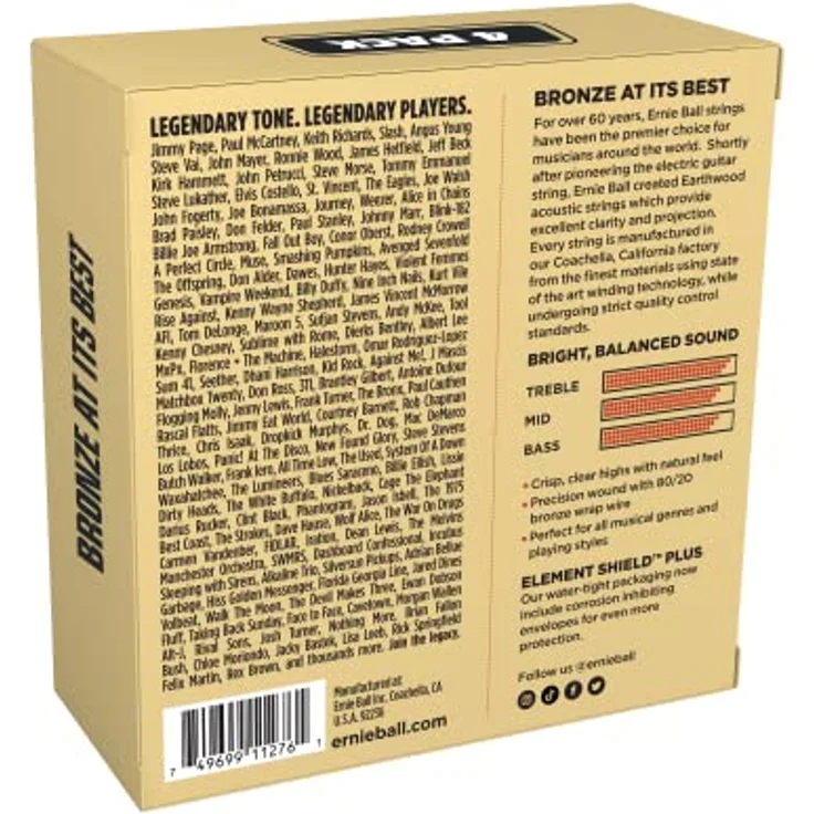 Ernie Ball Earthwood Light 80/20 Bronze Gitarrensaiten für Westerngitarre, 4er-Pack 11-52 Stärke, heller Klang und frische Verpackung – Bild 2