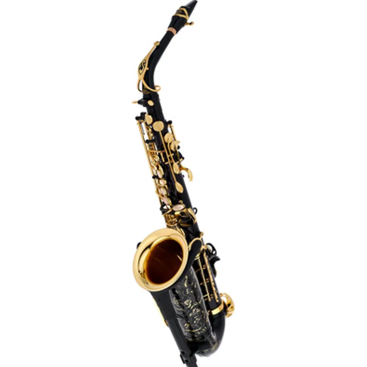 Selmer SE-A2B Black Alto Sax, Altsaxophon mit schwarz lackiertem Korpus, Goldlack Klappen, Eb-Stimmung, hoch Fis-Klappe, inkl. S80 C* Mundstück und Selmer Light Etui