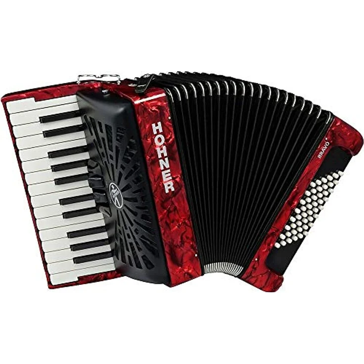 Hohner Bravo II 48 Red Silent Key, Piano-Akkordeon mit 48 Bässen, 26 Diskanttasten und leichtem Anschlag, rot – Bild 2