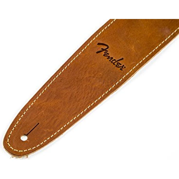 Fender Ball Glove Leather Strap BRN, Gitarren-Bassgurt aus original Baseballhandschuhleder, braun, verstellbar von 103 bis 135 cm, mit geprägtem Logo und weichem Wildleder-Unterteil, breite 63,5 mm – Bild 4