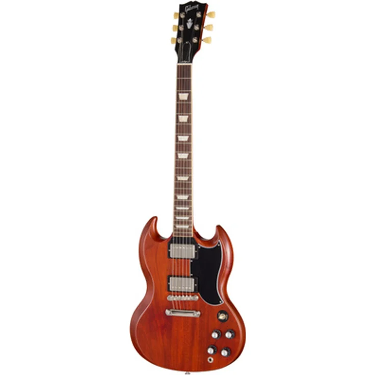 Gibson SG Standard '61 Faded, E-Gitarre mit Mahagoni-Korpus, 60s Burstbucker Tonabnehmer, Faded Vintage Cherry, inkl. Koffer