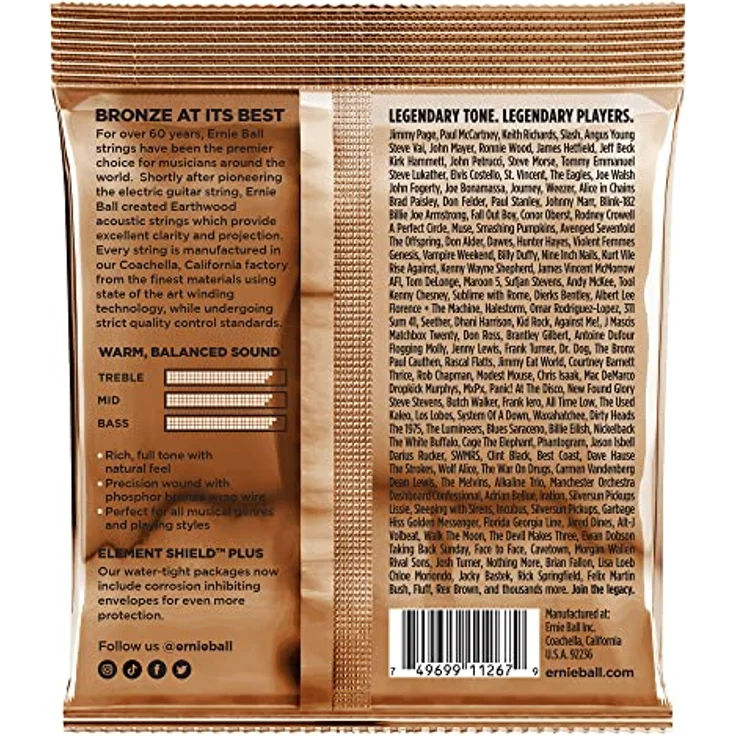 Ernie Ball Earthwood Medium Phosphor Bronze Akustik-Gitarrensaiten, 3er-Pack, Stärke 13-56, warmer Klang mit hervorragender Projektion – Bild 2