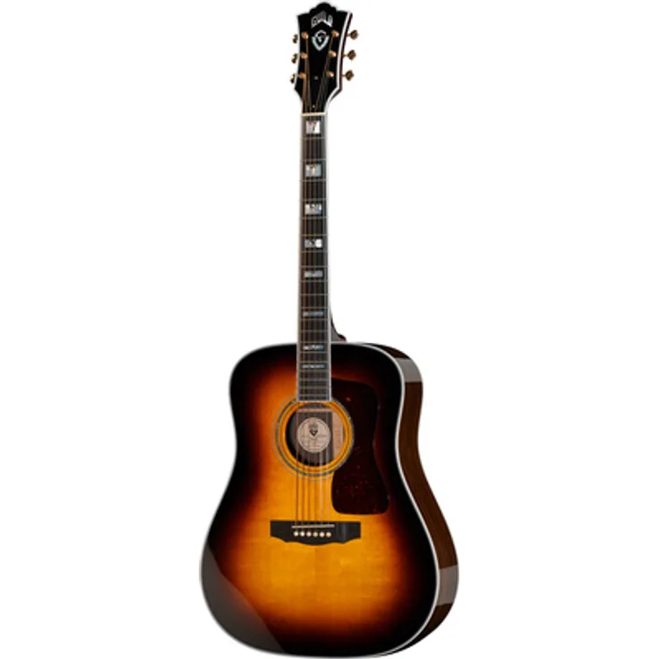 Guild D-55E ATB USA, Westerngitarre Dreadnought mit massiver AAA Fichtendecke, Palisander Boden und Zargen, Ebenholz Griffbrett, LR Baggs Tonabnehmer, Antique Burst hochglanz, inkl. Deluxe Hardshell Case