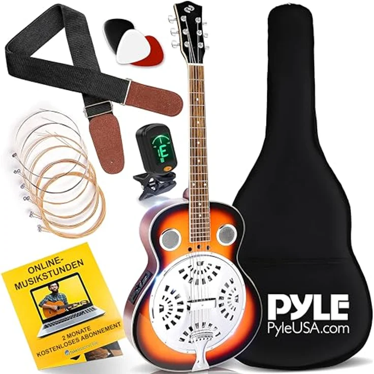 Pyle Resonator Akustik Westerngitarre – 4/4 Größe in Kirschrot mit integriertem Verstärker und Zubehörset – Bild 1