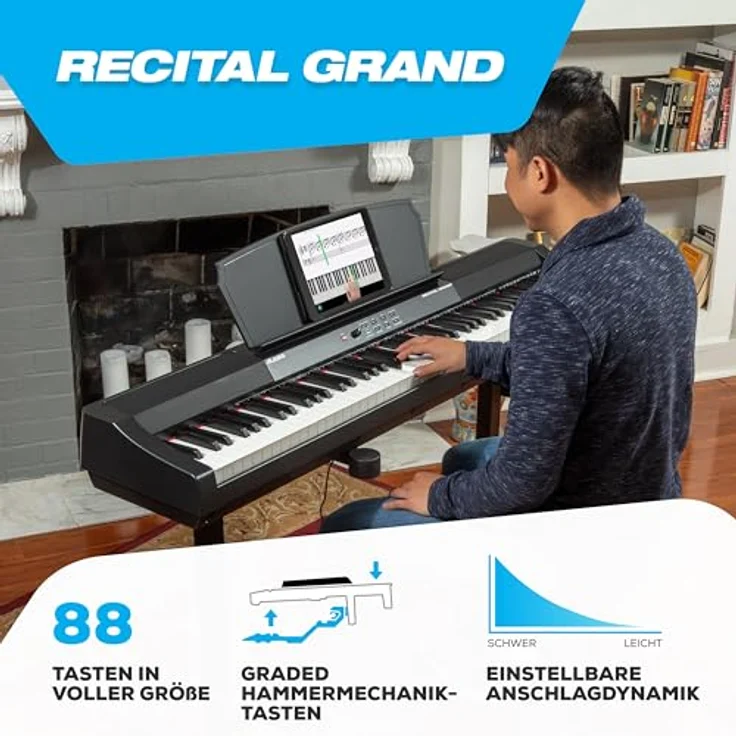 Alesis Recital Grand, E-Piano mit 88 gewichteten Hammermechanik-Tasten, 16 Sounds, Lautsprechern und Kopfhörerausgang, inkl. Klavier Lektionen-Abo – Bild 2