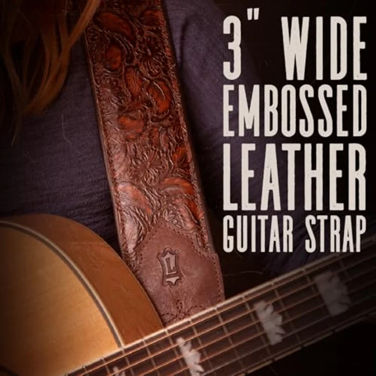 Levys Sundance Line Strap 3" WBRN, gepolsterter Gitarrengurt aus geprägtem Leder, floral, Whisky Braun, verstellbar von 94 cm bis 132 cm – Bild 2