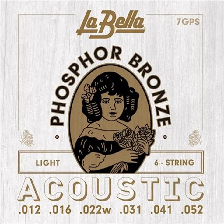 La Bella 7GPS Phosphor Bronze L, Gitarrensaiten für Western Gitarre, Light Tension, Round Wound, .012 - .052, made in USA – Bild 1
