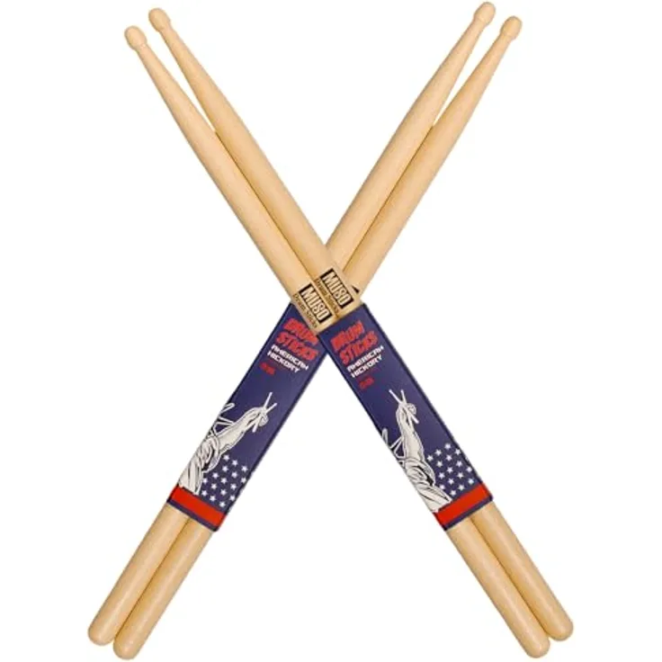 MUSO Premium Drumsticks, amerikanisches Hickoryholz mit rutschfestem Gummigriff, 5A und 7A, ideal für alle Schlagzeuger