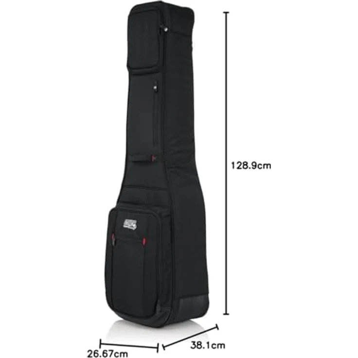 Gator G-PG Bass Guitar Double Bag, professionelles E-Bass Gigbag für 2 E-Bässe, schwarz, inkl. Regenhülle, mit Polsterung 25 mm, Micro-Fleece Innenraum und Tablet-Tasche – Bild 2