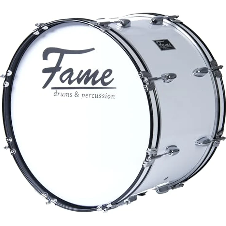 Fame Marching Bass Drum 20"x12", Weiß, 7-Lagen Lindenholz, inkl. Tragegurt & Beater, Schaumstoff-Dämpfringe, für prägnanten Klang, ideal für Einsteiger – Bild 1