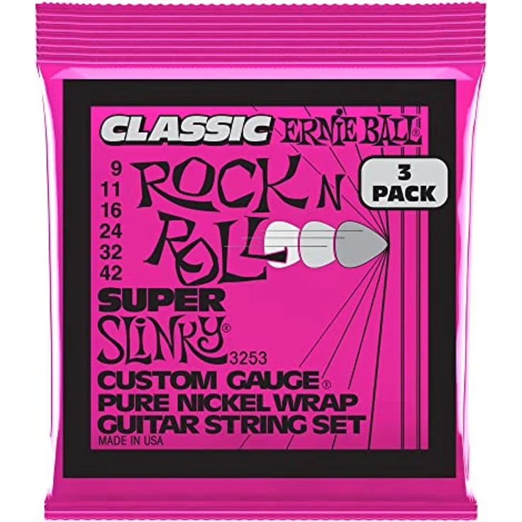 Ernie Ball Super Slinky E-Gitarrensaiten, 3er-Pack mit reiner Nickelwicklung, Stärke 9–42, warmer Vintage-Klang – Bild 1