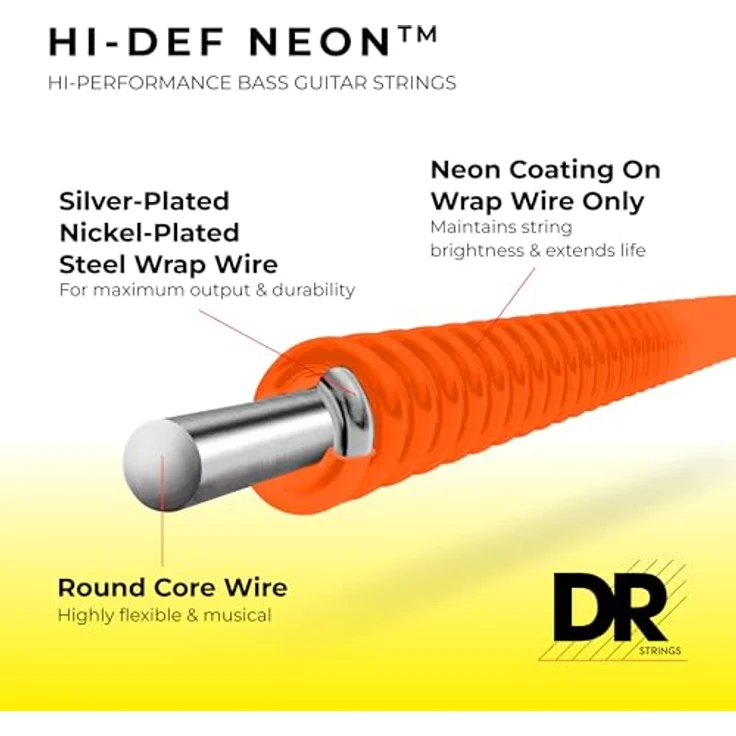 DR Strings Neon Orange NOB-45, E-Bass Saitensatz aus nickelbeschichtetem Stahl, Stärken 045-065-085, orange – Bild 2