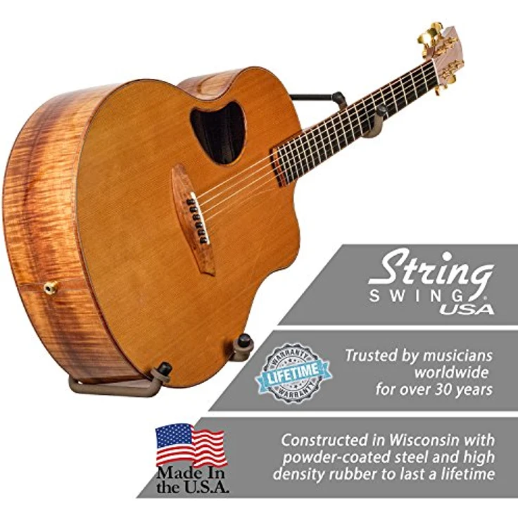 String Swing BCC151 Horizontal Low Profile Akustik-Gitarren Wandhalterung, vollständig einstellbar für Rechts-/Linkshänder, USA-Herstellung – Bild 2