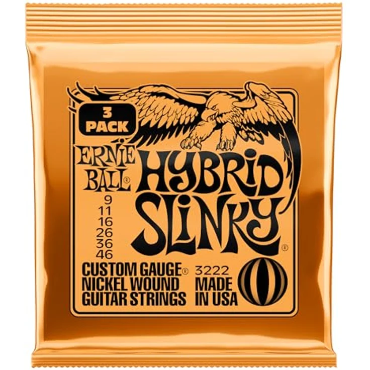 Ernie Ball 3222 3 Pack, Hybrid Slinky Gitarrensaiten, vernickelter Stahl, Stärke: 009-046, made in USA – Bild 1